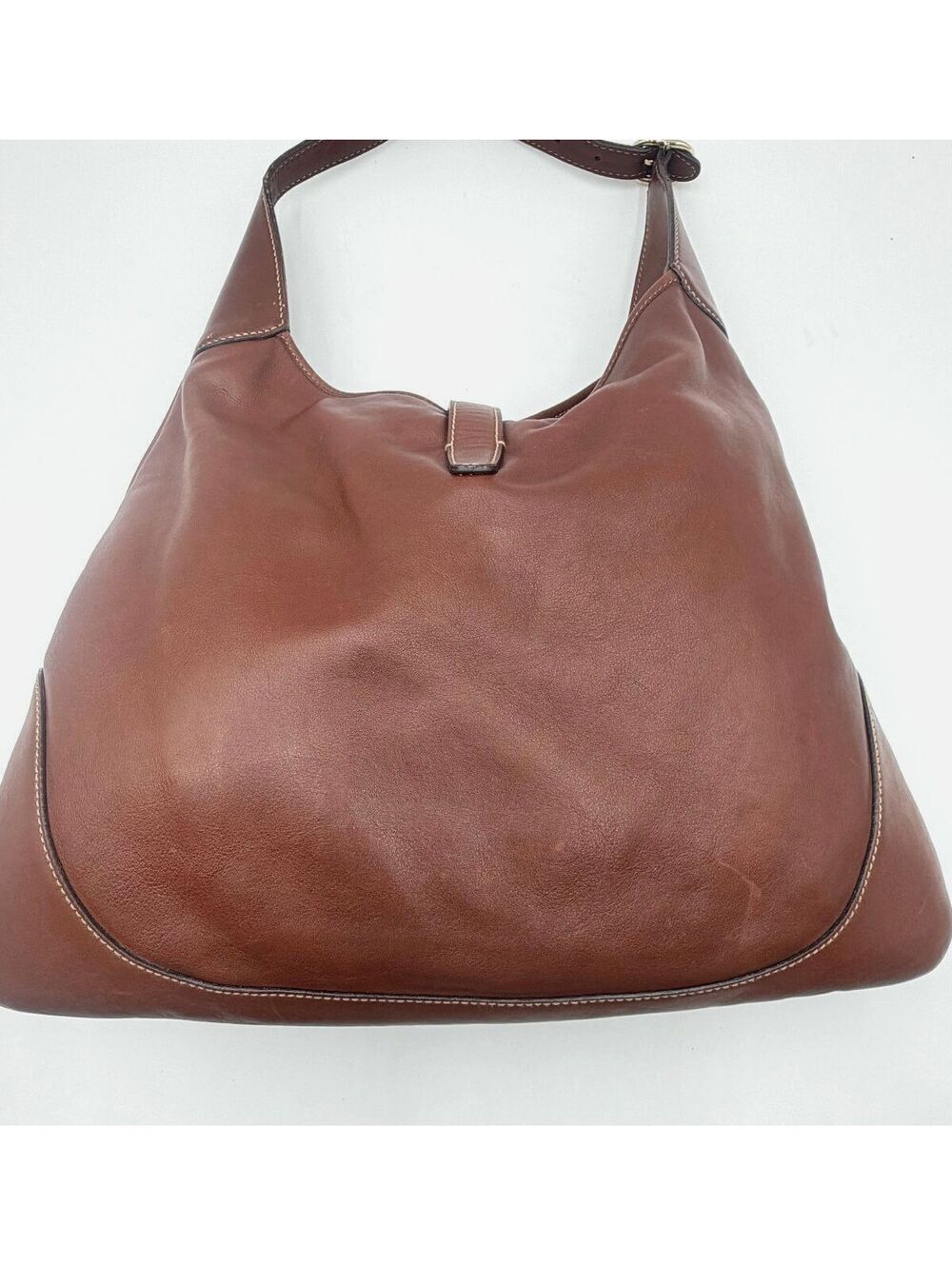 Gucci Vintage Large Jackie O Bouvier Hobo Bag Brown Leather Pink Green Stripe - Picture 10 of 16
